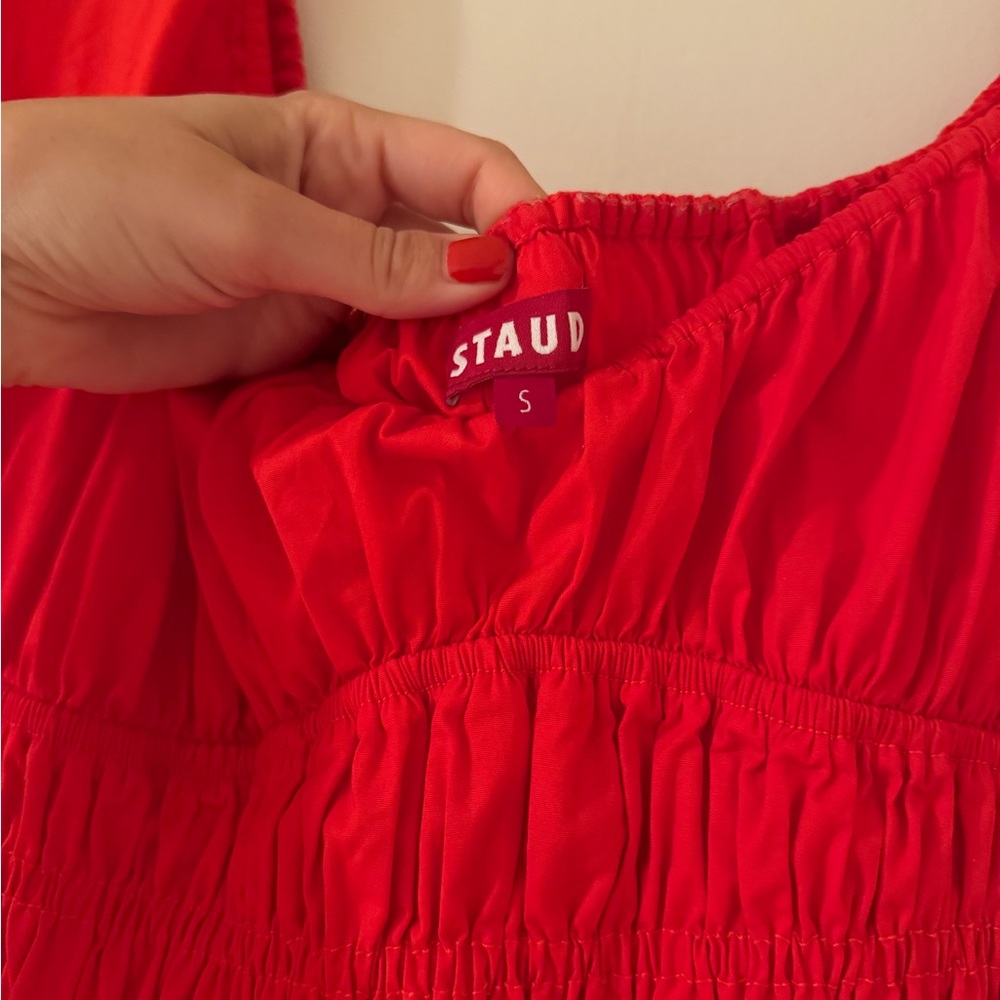 STAUD Red Maxi Dress with Puff Sleeves - Picture 3 of 4